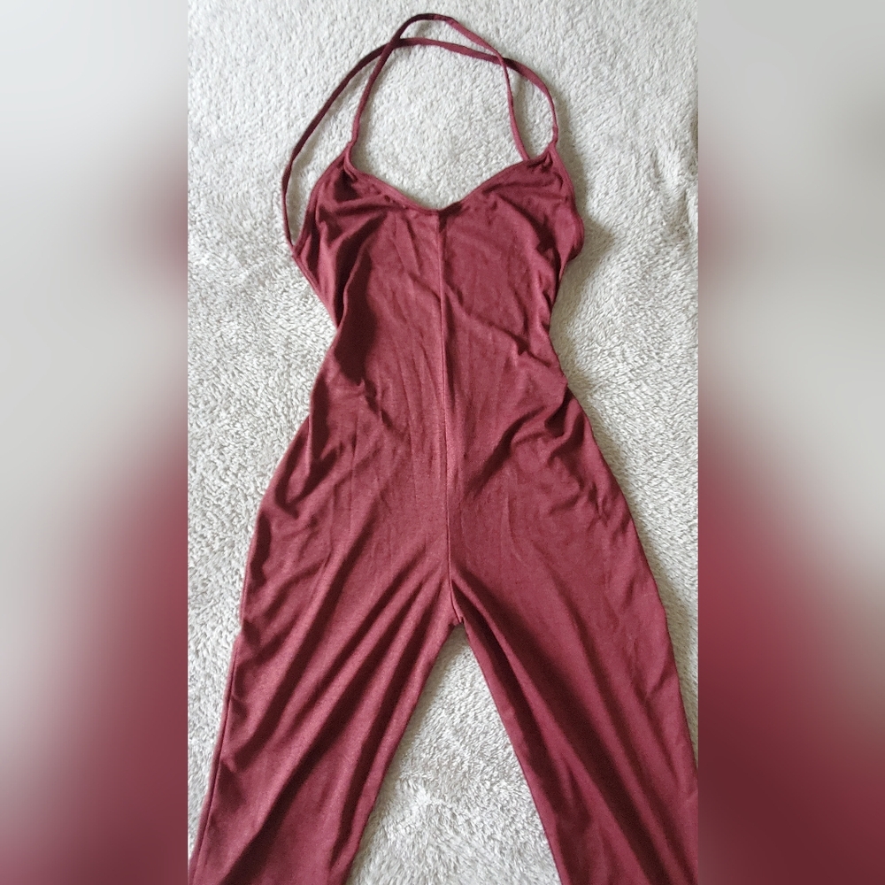 Sheer Jumpsuit in Bite (Burgundy) by Laina Rauma